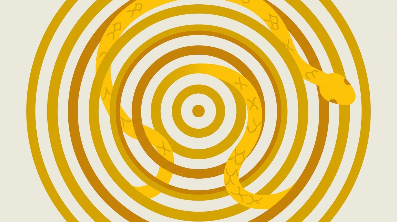 Golden circles and yellow snake radiating outward symbolizing solar power.